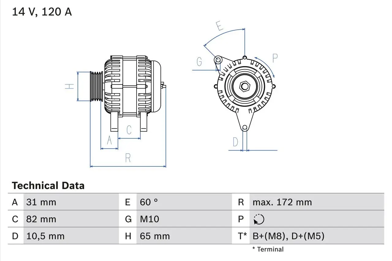 Generator 14 V BOSCH 0 986 038 180