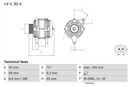 Generator 14 V BOSCH 0 986 038 380 Bild Generator 14 V BOSCH 0 986 038 380