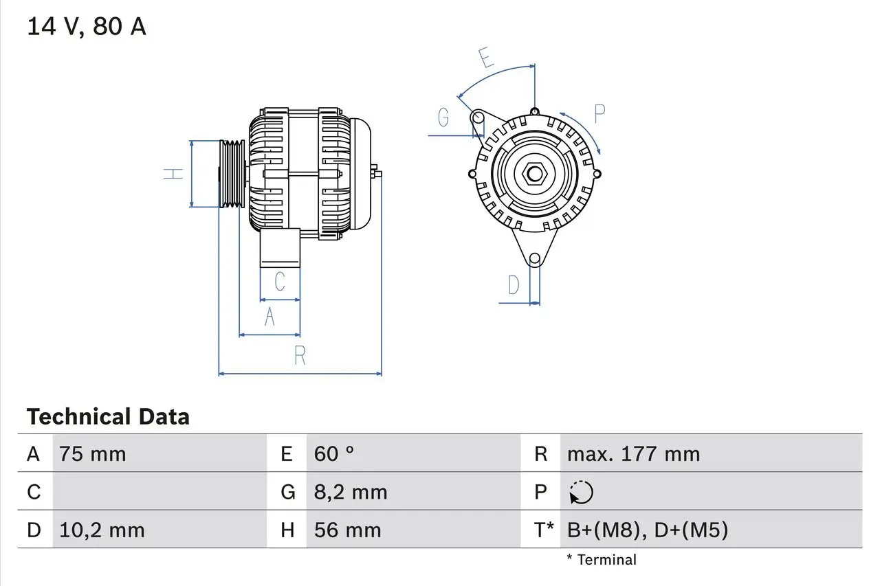 Generator 14 V BOSCH 0 986 038 771