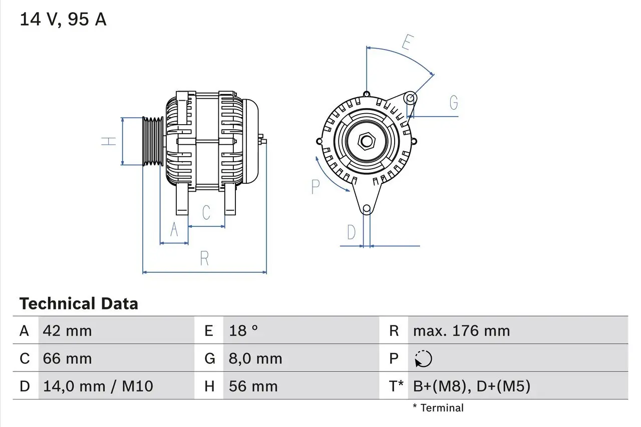 Generator 14 V BOSCH 0 986 038 791