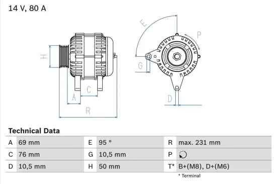 Generator 14 V BOSCH 0 986 039 100 Bild Generator 14 V BOSCH 0 986 039 100