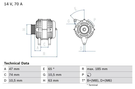 Generator 14 V BOSCH 0 986 039 220 Bild Generator 14 V BOSCH 0 986 039 220