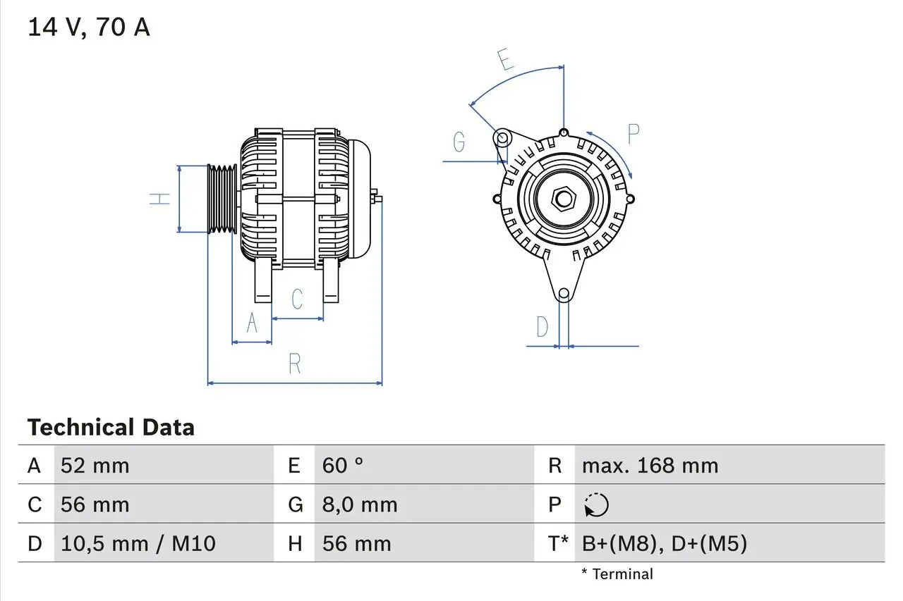 Generator 14 V BOSCH 0 986 040 201