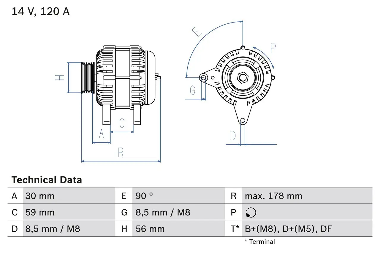 Generator 14 V BOSCH 0 986 040 350