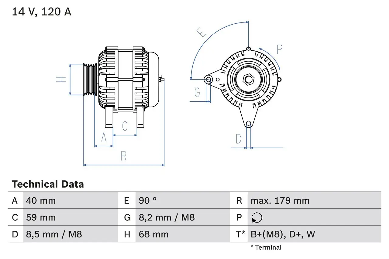 Generator 14 V BOSCH 0 986 040 360