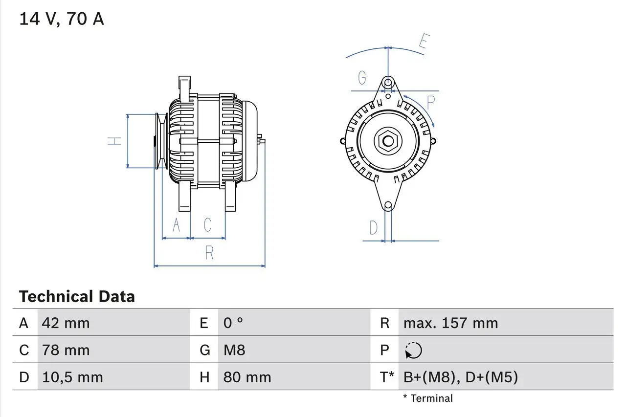 Generator 14 V BOSCH 0 986 040 850