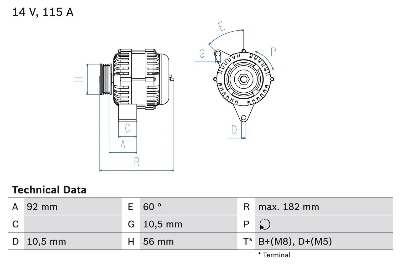 Generator 14 V BOSCH 0 986 041 120