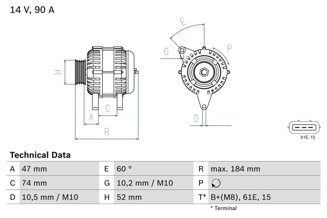 Generator 14 V BOSCH 0 986 041 190