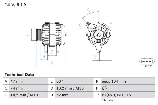 Generator 14 V BOSCH 0 986 041 190 Bild Generator 14 V BOSCH 0 986 041 190