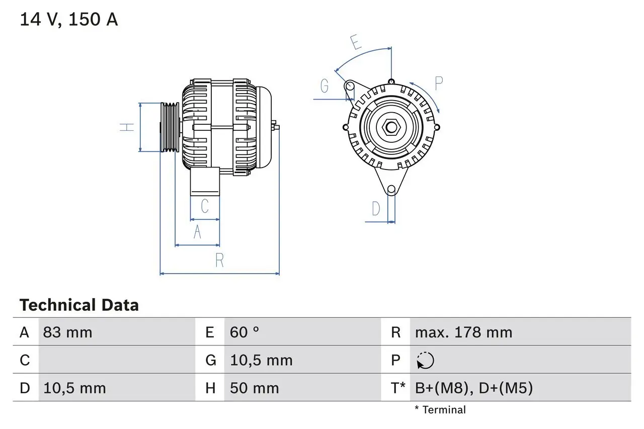 Generator 14 V BOSCH 0 986 041 520