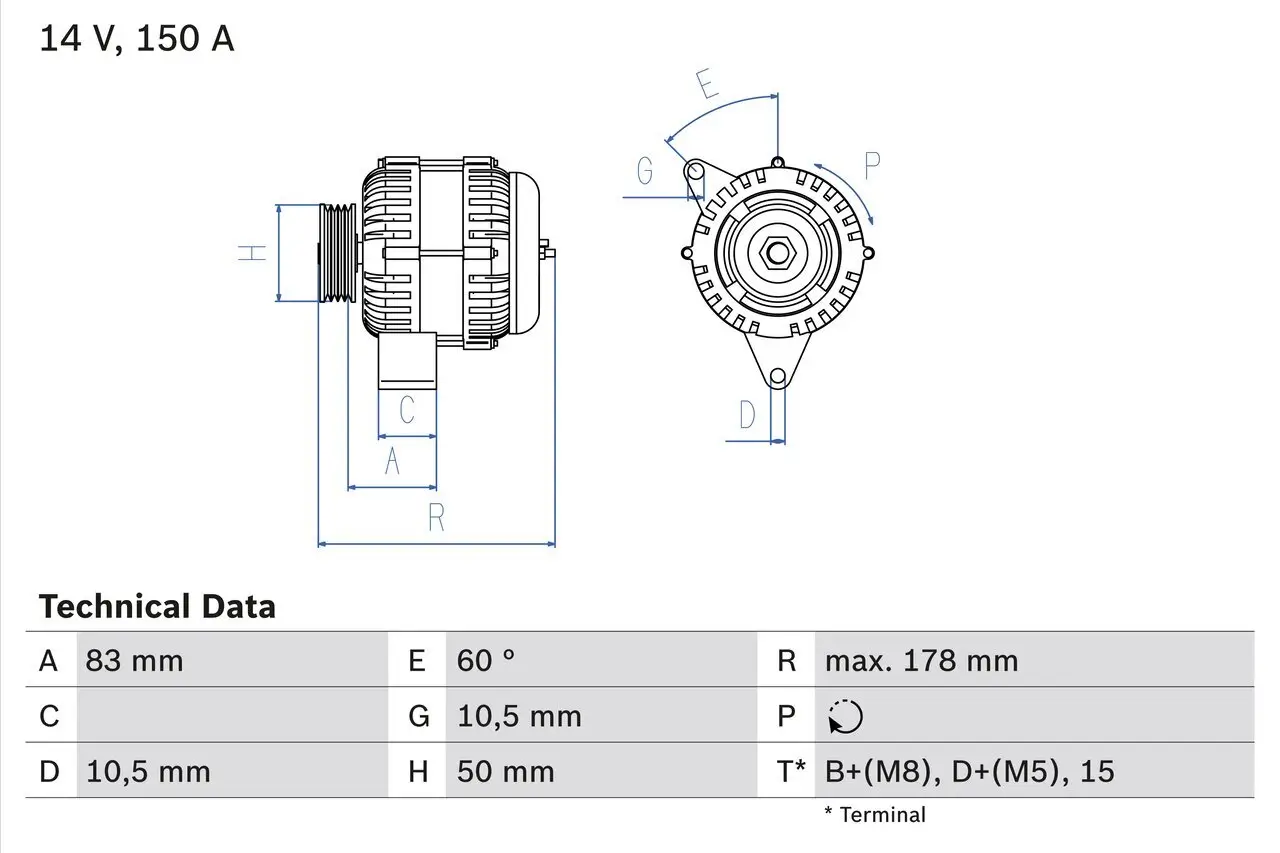 Generator 14 V BOSCH 0 986 041 550