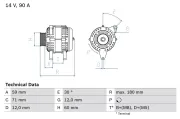 Generator 14 V BOSCH 0 986 042 000