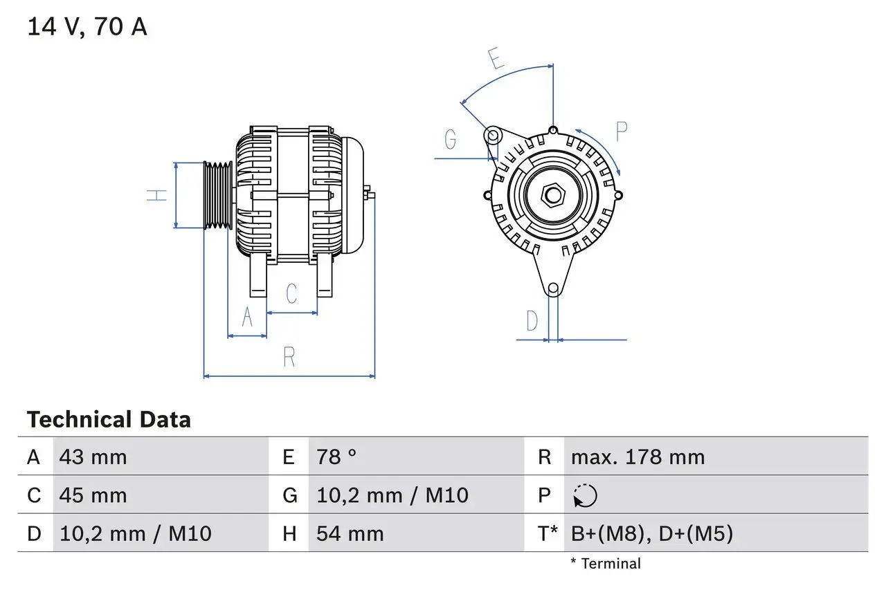 Generator 14 V BOSCH 0 986 042 071