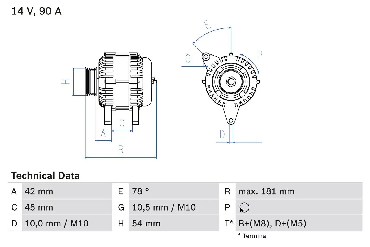 Generator 14 V BOSCH 0 986 042 091