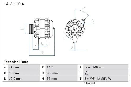 Generator 14 V BOSCH 0 986 042 201 Bild Generator 14 V BOSCH 0 986 042 201