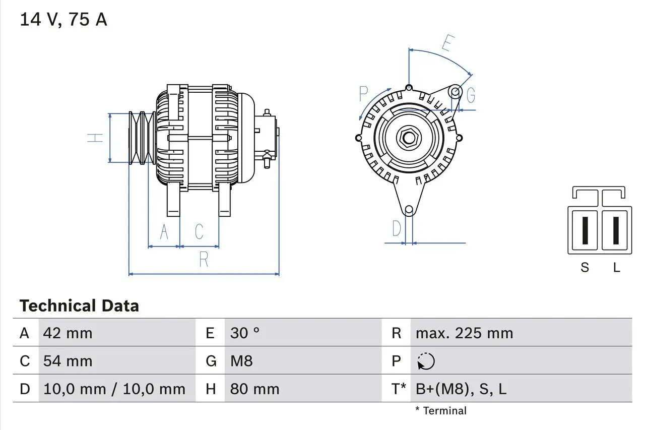 Generator 14 V BOSCH 0 986 042 291
