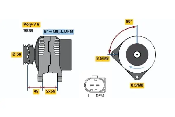 Generator 14 V BOSCH 0 124 325 003 Bild Generator 14 V BOSCH 0 124 325 003