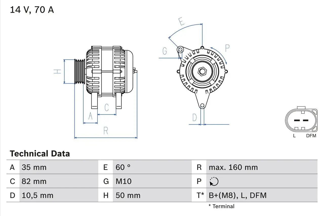 Generator 14 V BOSCH 0 986 042 640