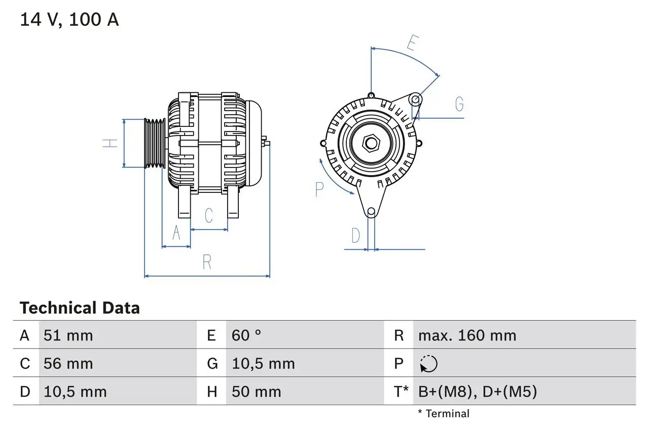 Generator 14 V BOSCH 0 986 042 750