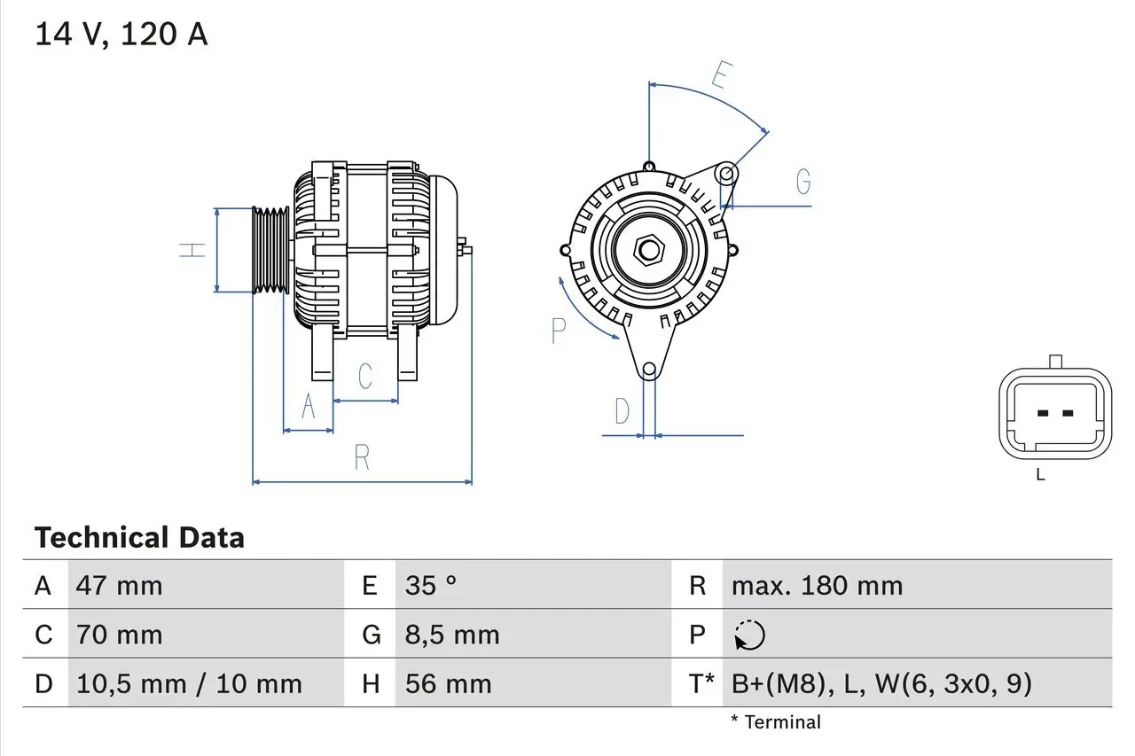 Generator 14 V BOSCH 0 986 043 091