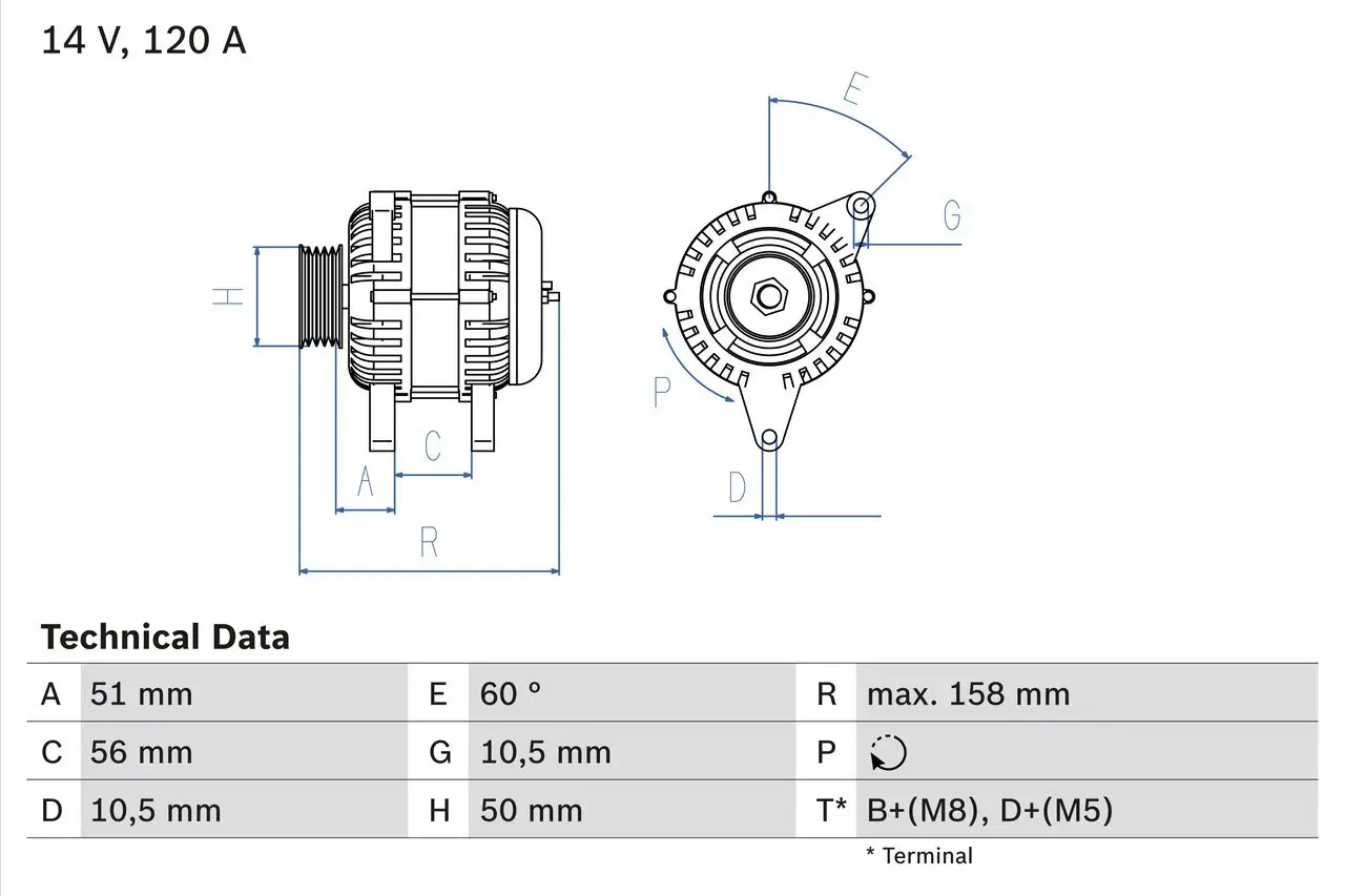 Generator 14 V BOSCH 0 986 044 030