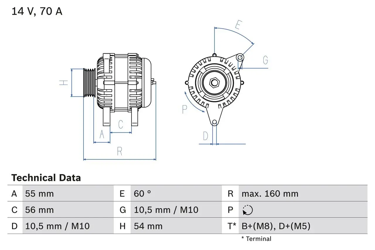 Generator 14 V BOSCH 0 986 044 210