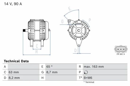 Generator 14 V BOSCH 0 986 044 651 Bild Generator 14 V BOSCH 0 986 044 651