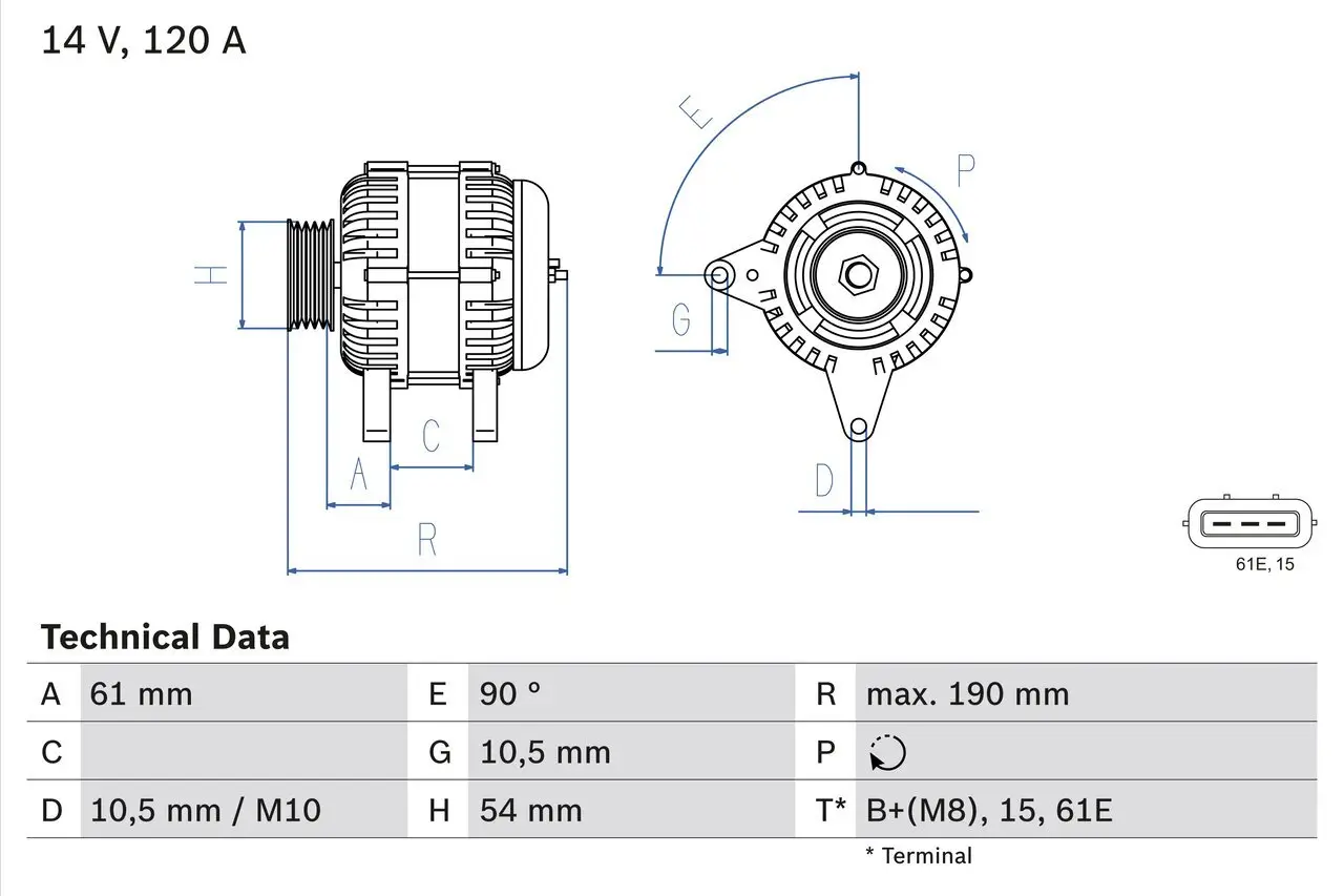 Generator 14 V BOSCH 0 986 044 841