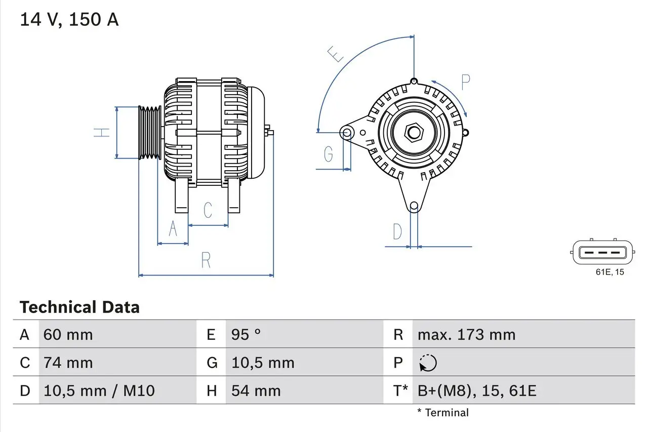 Generator 14 V BOSCH 0 986 045 031