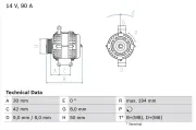 Generator 14 V BOSCH 0 986 045 181