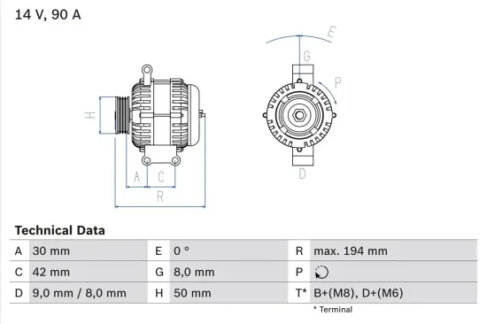 Generator 14 V BOSCH 0 986 045 181 Bild Generator 14 V BOSCH 0 986 045 181