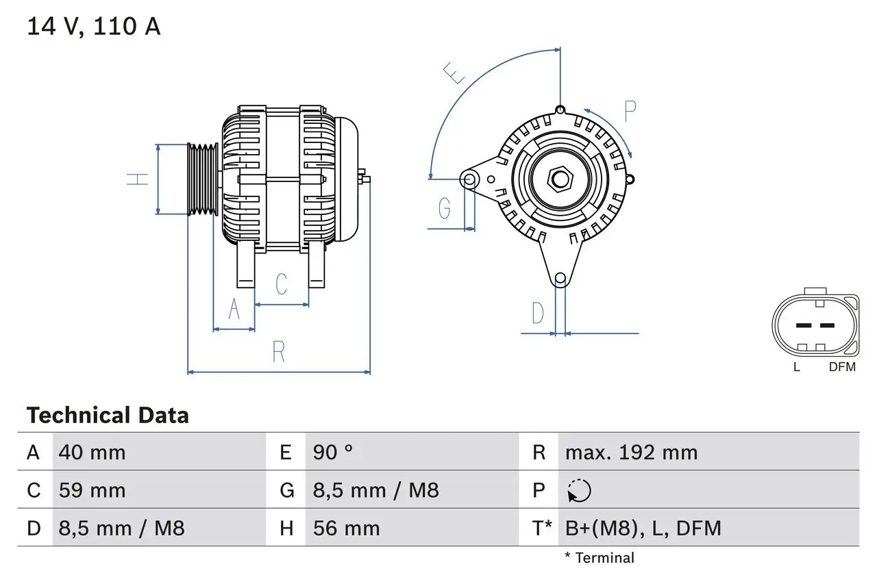 Generator 14 V BOSCH 0 986 045 390