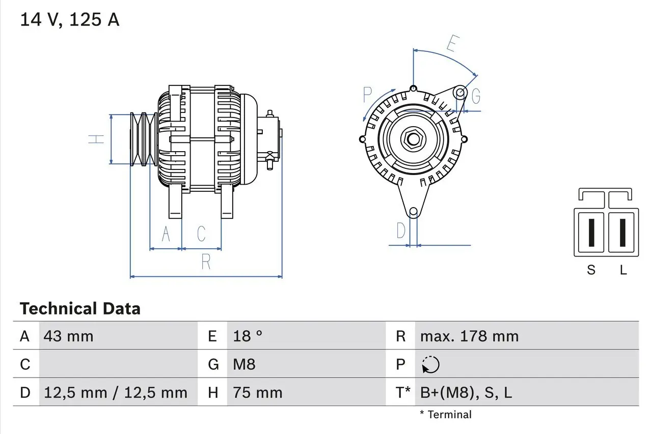 Generator 14 V BOSCH 0 986 045 611