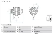 Generator 14 V BOSCH 0 986 045 611