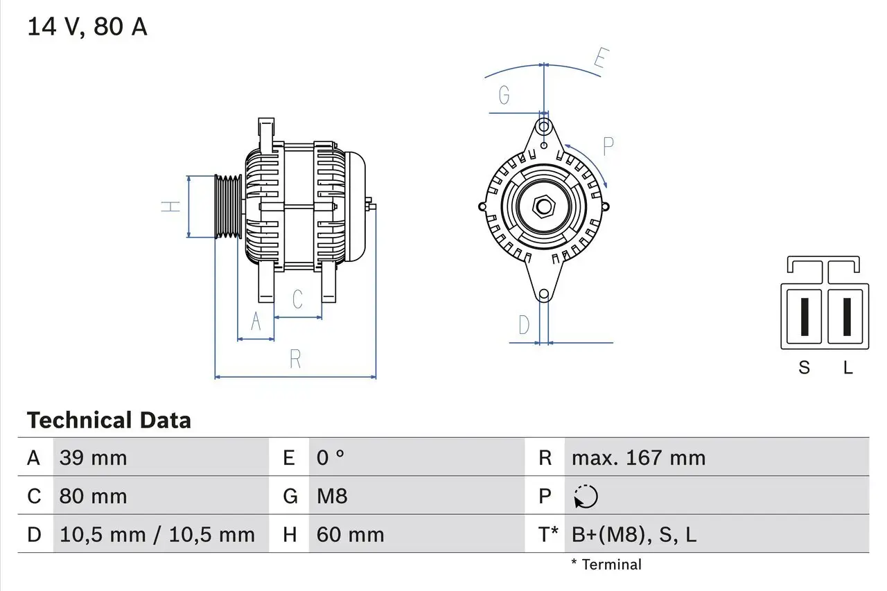 Generator 14 V BOSCH 0 986 045 701
