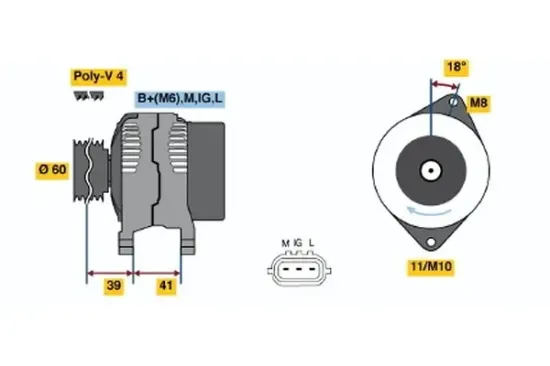 Generator 14 V BOSCH 0 986 045 831 Bild Generator 14 V BOSCH 0 986 045 831