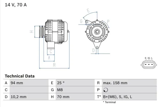 Generator 14 V BOSCH 0 986 045 891 Bild Generator 14 V BOSCH 0 986 045 891