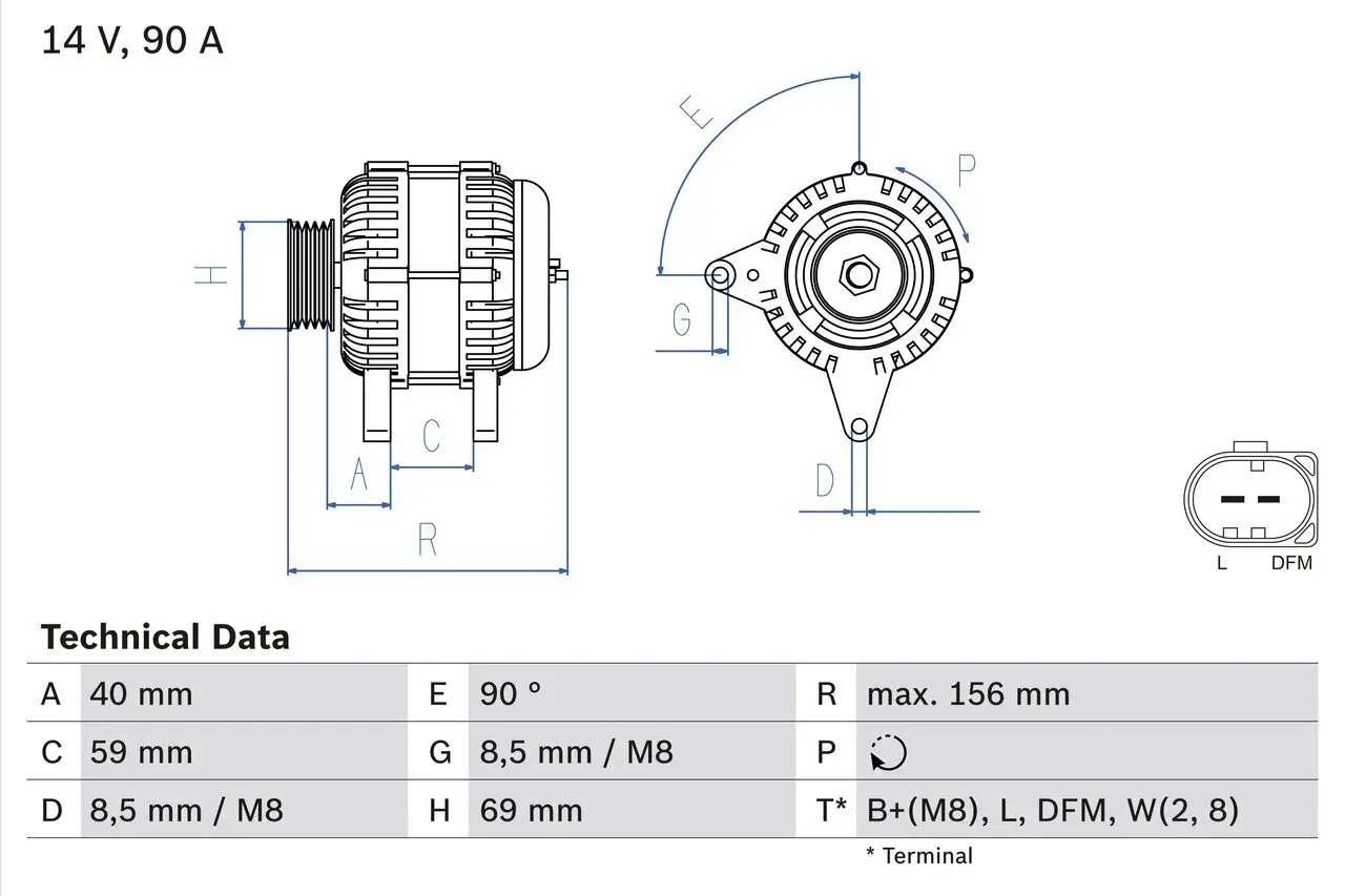 Generator 14 V BOSCH 0 986 046 050