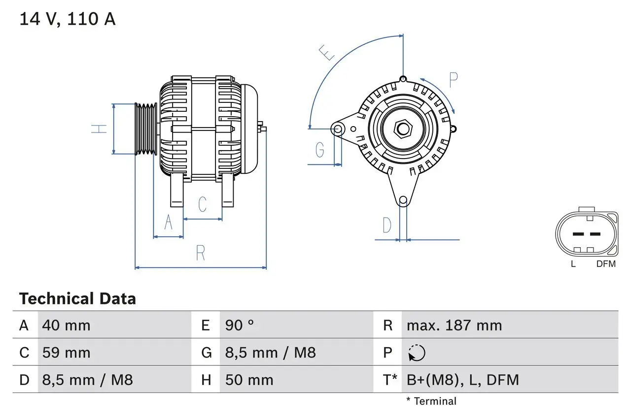 Generator 14 V BOSCH 0 986 046 070