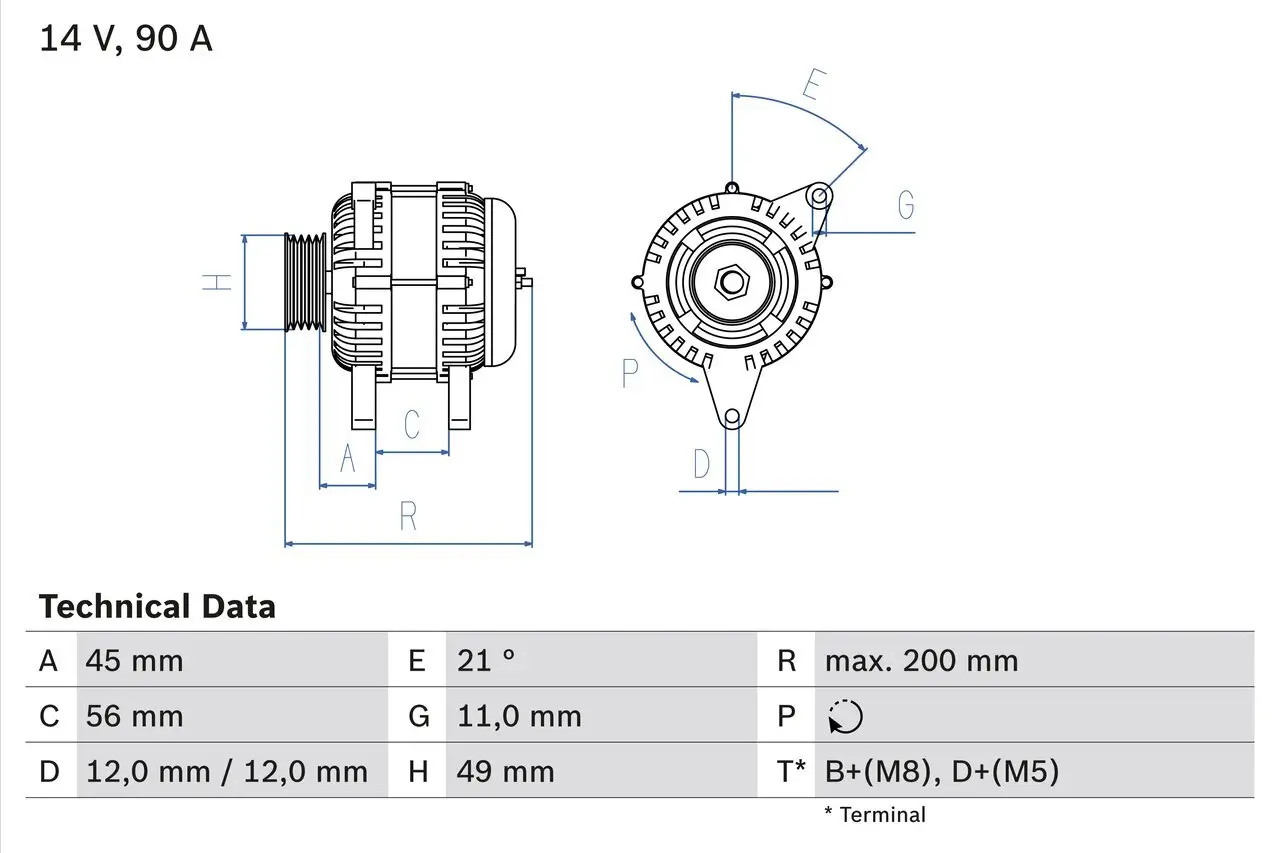 Generator 14 V BOSCH 0 986 046 090