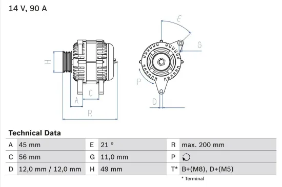 Generator 14 V BOSCH 0 986 046 090 Bild Generator 14 V BOSCH 0 986 046 090