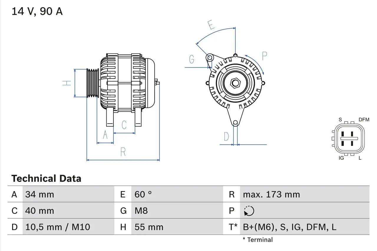 Generator 14 V BOSCH 0 986 046 110