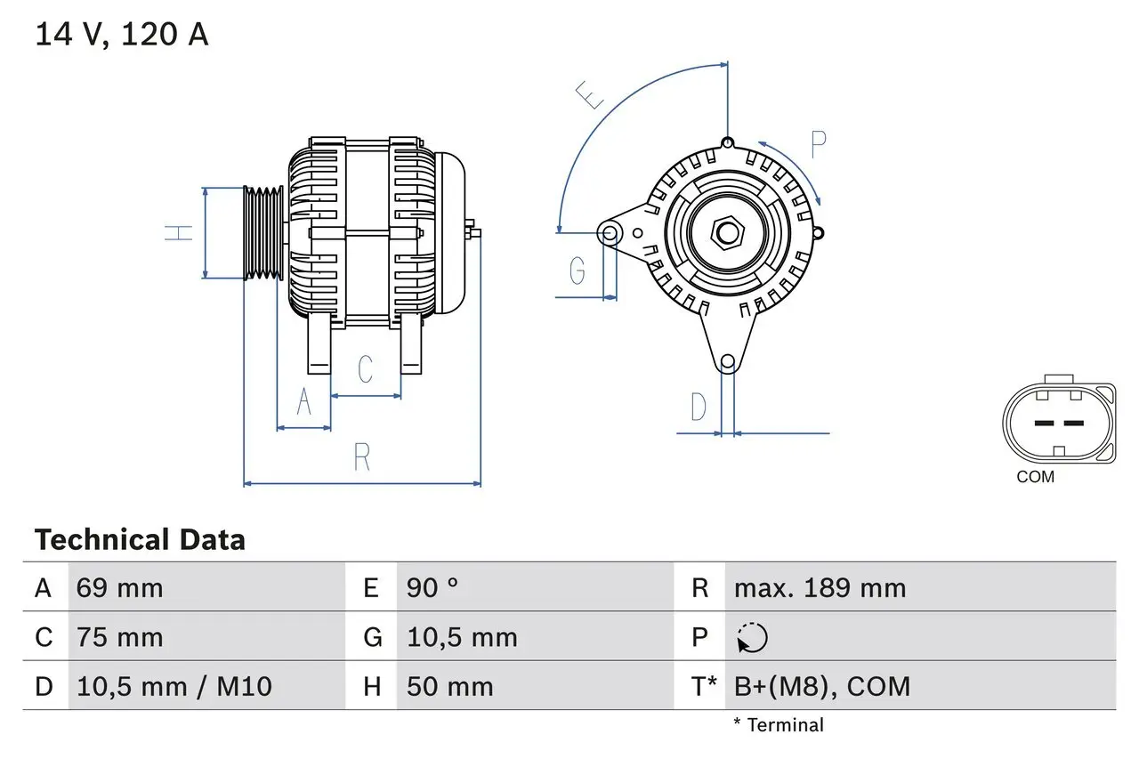 Generator 14 V BOSCH 0 986 046 170