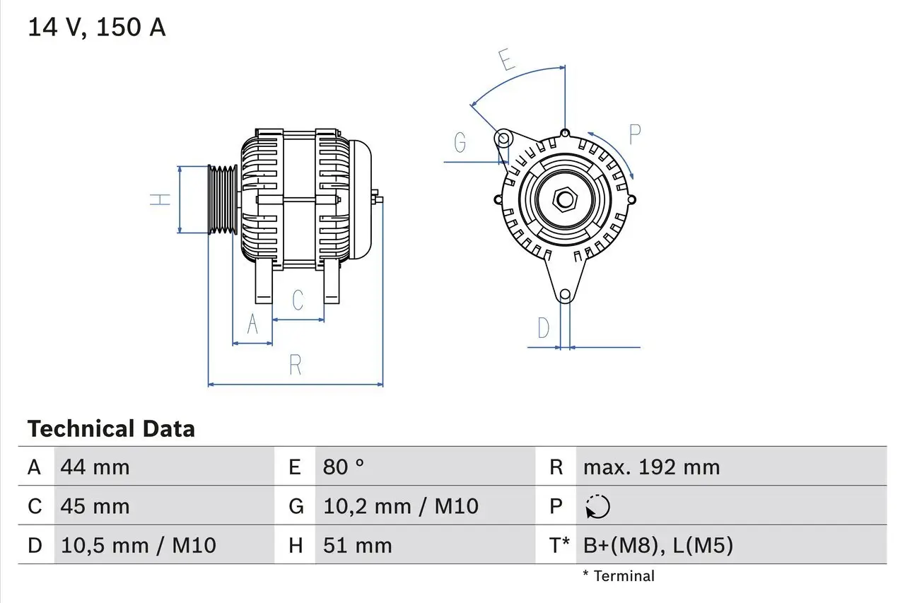 Generator 14 V BOSCH 0 986 046 511