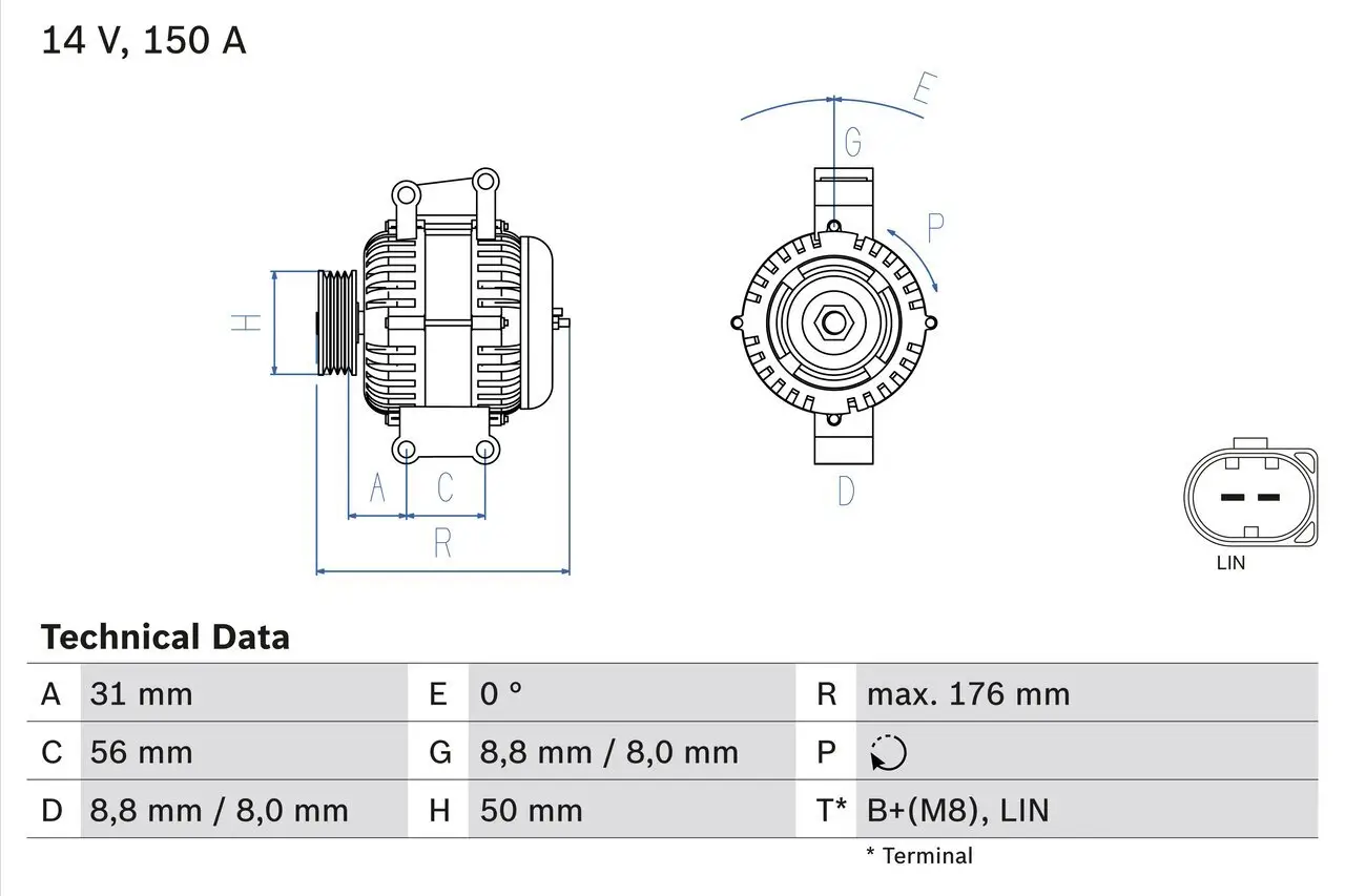 Generator 14 V BOSCH 0 986 047 150