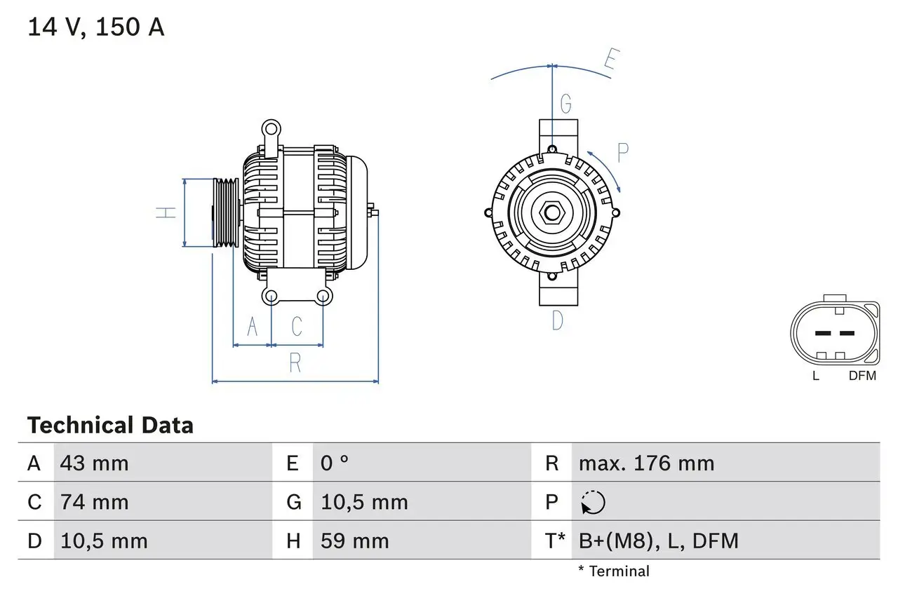 Generator 14 V BOSCH 0 986 047 910