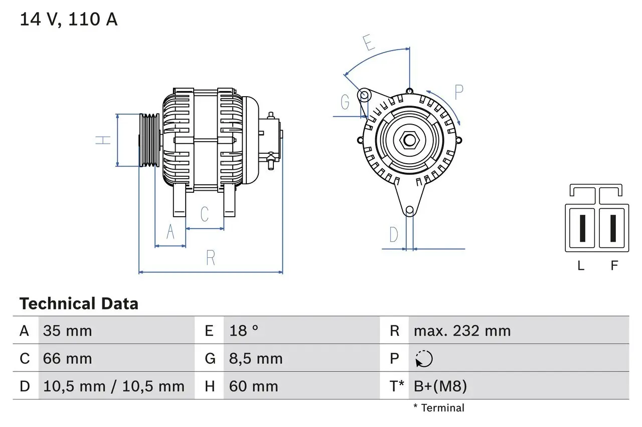 Generator 14 V BOSCH 0 986 048 301