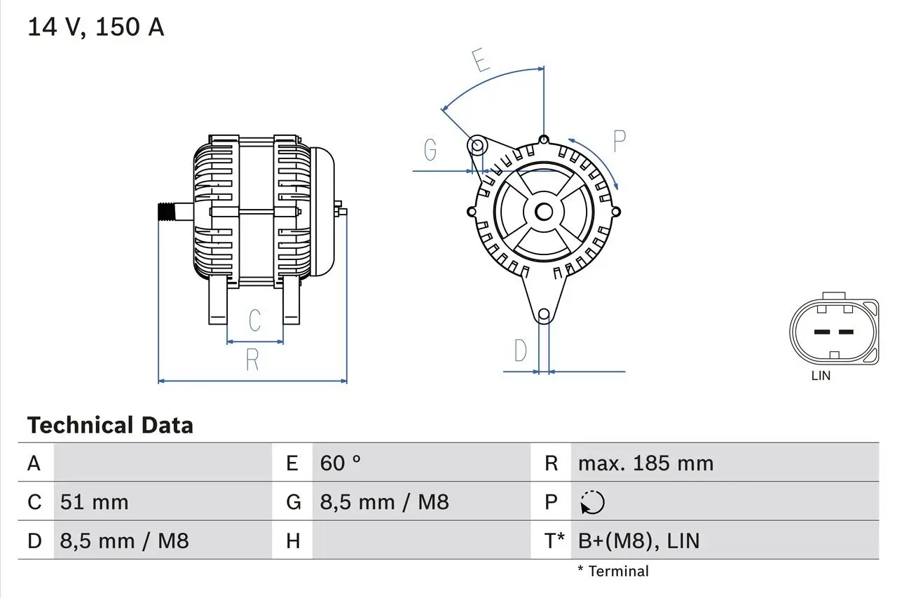 Generator 14 V BOSCH 0 986 048 380