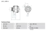 Generator 14 V BOSCH 0 986 048 791