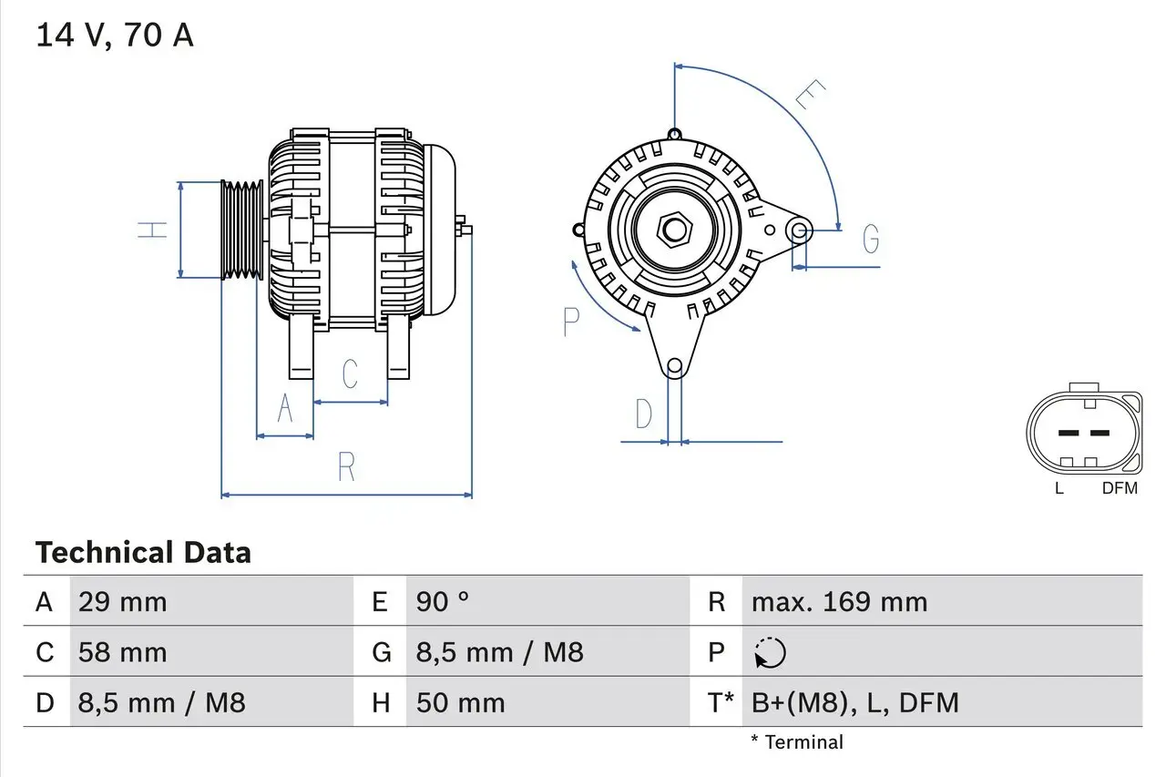 Generator 14 V BOSCH 0 986 048 891